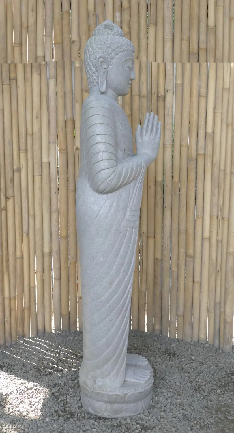  Product image 6 of the product “Standing Buddha made of Riverstone, position Namaskara , H. 180cm. ”